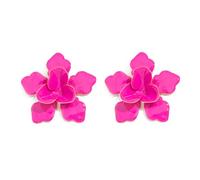 XFSRG Pendientes Mujer con Flor 3D Extravagante Gran Diseño Floral Esmalte Brillante en Gota Pendientes Ligeros y Llamativos Bisutería para Uso Diario (Rosa)