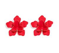 XFSRG Pendientes Mujer con Flor 3D Extravagante Gran Diseño Floral Esmalte Brillante en Gota Pendientes Ligeros y Llamativos Bisutería para Uso Diario (Rojo)