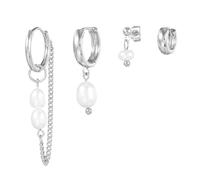 XFSRG Pendientes Mujer de Perlas Naturales y Oro Diseño Moderno con Cadenas y Aros Joyería Elegante para Toda Ocasión (Plata)