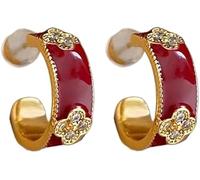 XFSRG Pendientes Mujer Dorados Rojos Acero Inoxidable Aros Oro Largos Flor Grandes Bisutería Amarillos Aretes Fiesta