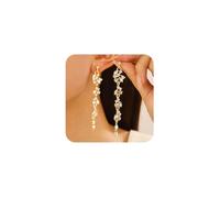 XFSRG Pendientes Mujer Elegantes con Cristales Pendientes Largos para Fiesta Joyería Fina para Eventos Especiales y Uso Diario (Oro)