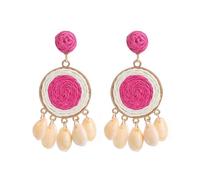 XFSRG Pendientes Mujer Estilo Bohemio Colgantes con Conchas Naturales Pendientes de Oro Mujer Artesanales Tejidos a Mano Accesorios de Joyería Elegantes para Damas (C)