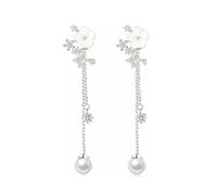 XFSRG Pendientes Mujer Flor de Perla Pendientes Colgante de Circonita Elegante Fleco Accesorio Dulce y Versátil