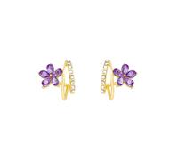 XFSRG Pendientes Mujer Flor Grandes Dorados con Cristales Morados, Aros Oro Largos para Fiesta, Bisutería Elegante para Niñas y Mujeres