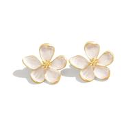 XFSRG Pendientes Mujer Forma de Flor Dorados Joyería Elegante Aros Plata Pendientes Acero Inoxidable Aretes Flores Moda Joyería Regalos Accesorios Plata Mujer (Blanco)