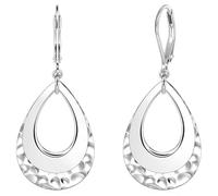 XFSRG Pendientes Mujer Forma de Lágrima Joyería Acero Inoxidable Aretes Colgantes Elegantes Pendientes Largos Aretes Plata Diseño Texturizado Joyería para Damas Señoras Chicas (Plata)