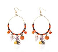 XFSRG Pendientes Mujer Halloween Aros Grandes con Cuentas de Colores y Dijes de Murciélago Pendientes de Fiesta para Mujer Moda y Estilo (C)