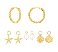 XFSRG Pendientes Mujer Juego de Pendientes Elegantes con Diseño de Estrella Perla Concha Corazón Lazo y Cereza Moda Joyería para Todas las Ocasiones(Oro-1)