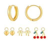 XFSRG Pendientes Mujer Juego de Pendientes Elegantes con Diseño de Estrella Perla Concha Corazón Lazo y Cereza Moda Joyería para Todas las Ocasiones(Oro-2)