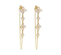 XFSRG Pendientes Mujer Largos Earrings 14K Chapado Oro Colgantes Hipoalergénicos Pendientes con Brillantes Zirconia Elegante Ligeros para Fiesta Banquete Regalos de Joyería