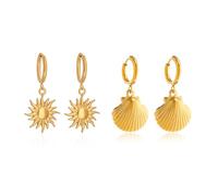 XFSRG Pendientes Mujer Oro Concha y Sol Colgantes Dorados Joyas Elegantes para Mujeres Moda para Uso Diario y Eventos Especiales
