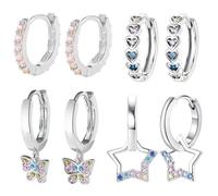 XFSRG Pendientes Mujer Plata Brillantes con Diseños de Corazón Mariposa y Estrella Pendientes de Mujer Acero Inoxidable para Todas las Ocasiones