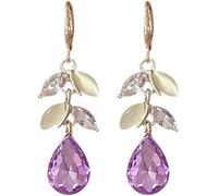 XFSRG Pendientes Mujer Plata con Cristales Morados y Hojas Doradas Elegancia para Todas las Ocasiones