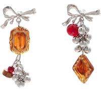 XFSRG Pendientes Mujer Plata con Diseño de Lazo y Detalles de Cristal Ámbar y Rojo para Eventos Especiales y Uso Diario