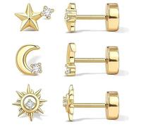XFSRG Pendientes Mujer Plata Dorados Con Diseño De Estrella Luna Y Sol Pendientes Acero Inoxidable Mujer Para Cualquier Ocasión (Oro)