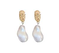 XFSRG Pendientes Mujer Plata Dorados con Perlas Barrocas, Aros Oro Largos para Fiesta y Regalo, Elegante Bisutería para Mujer