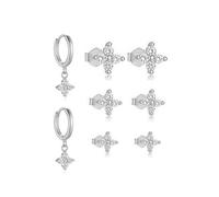 XFSRG Pendientes Mujer Plata Hipoalergénicos 4 Pares Oro 14K Mini Aretes con Tréboles Brillantes y Circonitas para Diario o Eventos Especiales