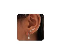 XFSRG Pendientes Mujer Plata Hipoalergénicos 4 Pares Oro 14K Mini Aretes con Tréboles Brillantes y Circonitas para Diario o Eventos Especiales