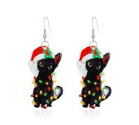 XFSRG Pendientes Navideños Para Mujeres Con Decoración Gato Negro Como Accesorios Festivos Para Celebraciones Navideñas Y Ocasiones Festivas Diseño Elegante