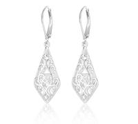 XFSRG Pendientes Oro 14K Mujer Colgantes Rombo Filigrana Vintage Motivos Largos Para Atuendos Retro Celebraciones Fiestas