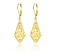XFSRG Pendientes Oro 14K Mujer Colgantes Rombo Filigrana Vintage Motivos Largos Para Atuendos Retro Celebraciones Fiestas