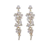 XFSRG Pendientes para Mujer Cristal Cluster Largo Colgante Araña Luces Pendientes Rhinestones Dangle Pierced Lágrima Racimo de Flor Boda Fiesta Nupcial Prom(Blanco)