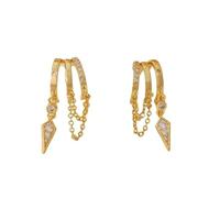 XFSRG Pendientes Para Mujeres En Baño De Oro 14 Quilates Como Triple Huggie Con Aretes Declaración Dulces Y Diseño Gota Delicado Para Joyería Dorada De Moda (Cadena)