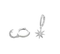 XFSRG Pendientes Plata de Ley 925 Circonita Cúbica Pendientes con Pequeños Luna y Estrella Hipoalergénicos Pendiente de Aro Aretes de Gota Para Mujeres Niña