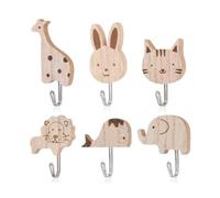 XFSRG Perchero Infantil Pared Madera Animales Diseño Adorable Colgador Adhesivo Bebé Dormitorio Perchas Adhesivas Fuertes Decoración Infantil (6 piezas)