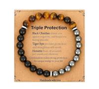 XFSRG Piedra Natural Pulseras Mujer Hombre 8mm Ojo de Tigre Tricolor Pulseras Protectora Elástica Pulsera Cuentas de Cristal para el Uso Diario Meditación y Como Regalo