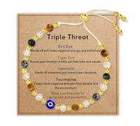 XFSRG Piedra Natural Pulseras Mujer Hombre Ojo del Diablo Cristal Facetado Pulseras Cordón Ajustable Pulsera Elegancia para el Uso Diario Meditación Viajes