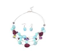 XFSRG Piedras de Colores Conjuntos de Joyas para Mujer y Niñas Bohemia Larga Gargantilla Círculo Pendientes Collar Piedras Naturales Boda Conjuntos Joyas Geometría Colgante Joyeria Bisuteria