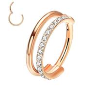 XFSRG Piercing Nariz Aro Doble con Zirconia Piercing Nariz Plata Aros Piercing Nariz para Mujer Pendientes Nariz de Estilo Moderno Adecuado para Uso Diario y Eventos Especiales (Oro rosa)