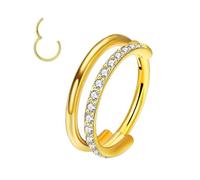 XFSRG Piercing Nariz Aro Doble con Zirconia Piercing Nariz Plata Aros Piercing Nariz para Mujer Pendientes Nariz de Estilo Moderno Adecuado para Uso Diario y Eventos Especiales (Oro)