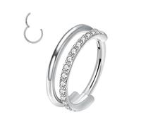 XFSRG Piercing Nariz Aro Doble con Zirconia Piercing Nariz Plata Aros Piercing Nariz para Mujer Pendientes Nariz de Estilo Moderno Adecuado para Uso Diario y Eventos Especiales (Plata)