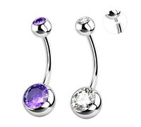 XFSRG Piercing Ombligo Titanio Anillos Curvado Acero Quirúrgico 2 Piezas 10mm Banana Belly Button Piercings con Circonita Cúbica Joyería Corporal Piercing Vientre para Mujeres Hombres