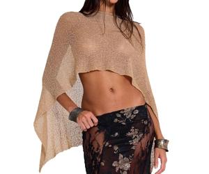 XFSRG Poncho Mujer Asimétrico Tejido Ligero Versátil Capa Estilo Boho Elegante Prenda Verano Transparente Cover Up para Playa Vacaciones(Marrón)
