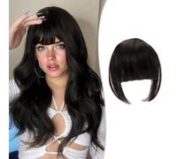 XFSRG Postizo Pelo Natural Clip Una Pieza Clip in Fringe Bangs Flequillo Francés Hair de Cabello Extensiones de Cabello Prótesis Capilar para Mujer(Negro)