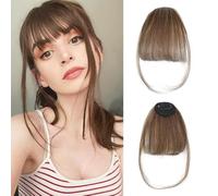 XFSRG Postizo Pelo Natural Clip Una Pieza Fringe Bangs Flequillo Francés Hair de Cabello Extensiones de Cabello Clip Prótesis Capilar para Mujer(Marrón claro)