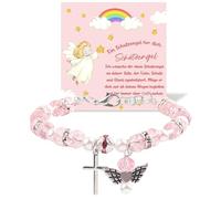 XFSRG Pulsera Angel Guarda para Niñas Comunión con Cruz Colgante Cristal Cuentas Facetadas Pulsera Ángel Guarda Ajustable Joya Espiritual Proteccion Bautizo Confirmacion (Rosa)
