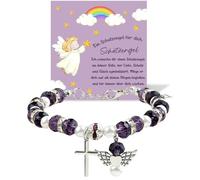 XFSRG Pulsera Angel Guarda para Niñas Comunión con Cruz Colgante Cristal Cuentas Facetadas Pulsera Ángel Guarda Ajustable Joya Espiritual Proteccion Bautizo Confirmacion (Morado)