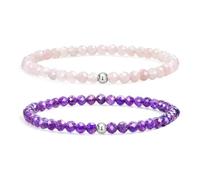 XFSRG Pulsera Aventurina Verde Elegante Diseño Con Piedras Naturales Para Mujer Pulsera De Cristal Para Buena Suerte Y Energía Positiva Joyería Moderna Para Cualquier Ocasión (Rosa + Morado)