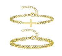 XFSRG Pulsera Cruz Doble Cadena Hombre Acero Inoxidable Pack de 2 Moda Vintage Masculina Regalo para Amigo o Pareja