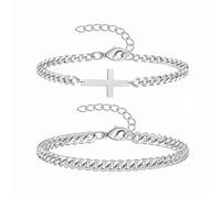 XFSRG Pulsera Cruz Doble Cadena Hombre Acero Inoxidable Pack de 2 Moda Vintage Masculina Regalo para Amigo o Pareja