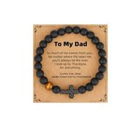 XFSRG Pulsera Cruz Hombre Cuentas Brazalete Piedras Naturales Elastica Pulseras Ajustables con Cruz Moda Joyería Regalos Accesorios para Cumpleaños Día del Padre