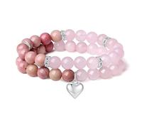 XFSRG Pulsera de 2 Piedras Naturales EláStica Reduce el EstréS Y Alivia la Ansiedad, Pulsera de Moda Para Mujer, Accesorios Mano, Regalo Adecuado Para Mujeres(Rosa)