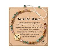 XFSRG Pulsera de Brújula para Mujer 4mm Pulsera de Cuentas de Piedra Natural Pulseras Ajustables Bohemia con Mensaje Inspirador Regalos de Jubilación para Colegas