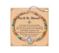 XFSRG Pulsera de Brújula para Mujer 4mm Pulsera de Cuentas de Piedra Natural Pulseras Ajustables Bohemia con Mensaje Inspirador Regalos para Amigas Hermanas o Familiares