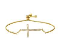 XFSRG Pulsera de Cruz para Mujeres Pulsera con Cruz Ajustable Pulsera 18K Chapado Oro Plata de Diamantes CZ Madre Pascua Bautizo Joyería Regalos para Mujeres Niñas Novia Mamá (Oro 2)