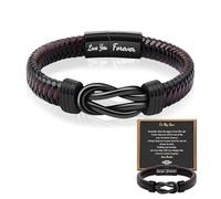 XFSRG Pulsera de Cuero Trenzado para Hombre con Símbolo Infinito y Grabado Love You Forever Regalo para Hijo